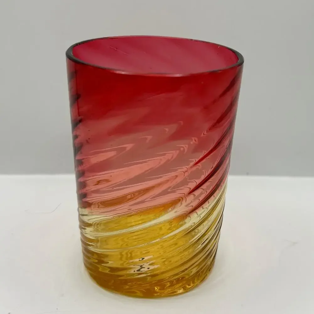Antique Victorian ROSE Amberina Spiral Optic New England Glass Drinking Glass